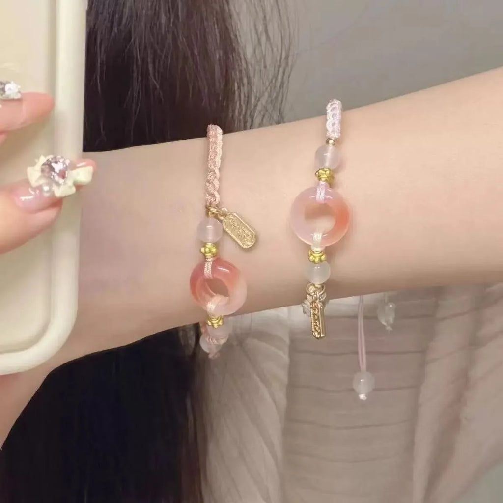 National style DIY woven watch band with peace buckle in peach blossom colours