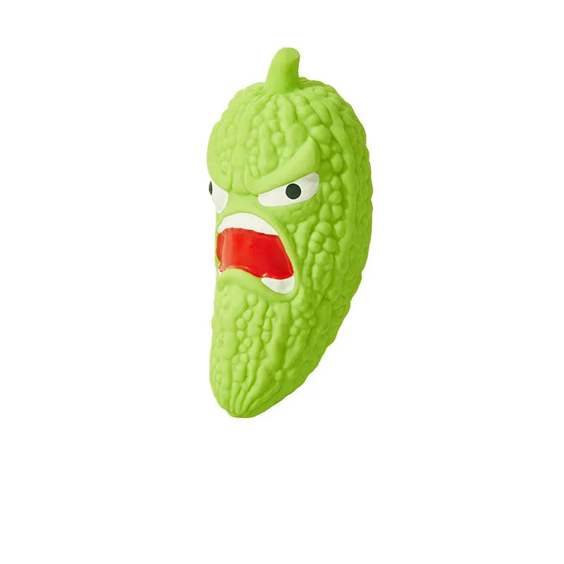 Squeaky bitter gourd and chili shaped dog chew toys for bite resistance and teeth cleaning