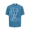 Men's blue American retro letter print cotton blend t-shirt with loose fit