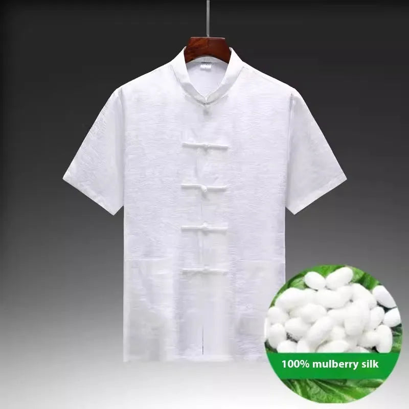 Mulberry silk Chinese style Tang suit for men in traditional design with woven construction