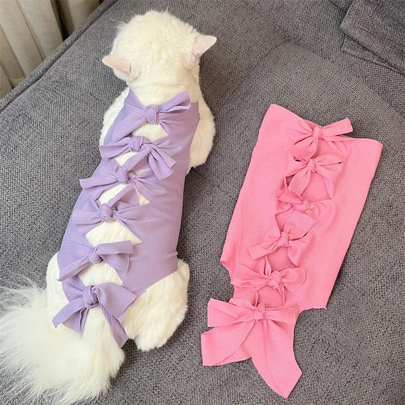 Lace-up adjustable cat sterilization clothing in polyester for post-operation recovery in multiple colours