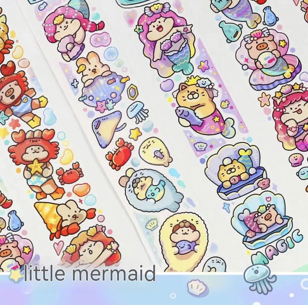 Sheet of cute cartoon character adhesive stickers for medical product packaging.