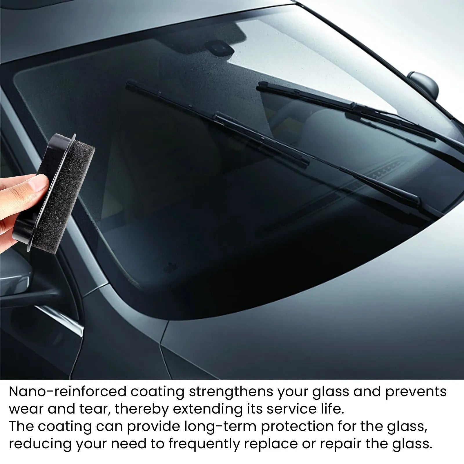 Car windscreen cleaning sponge with hydrophobic treatment for reinforced glass windows