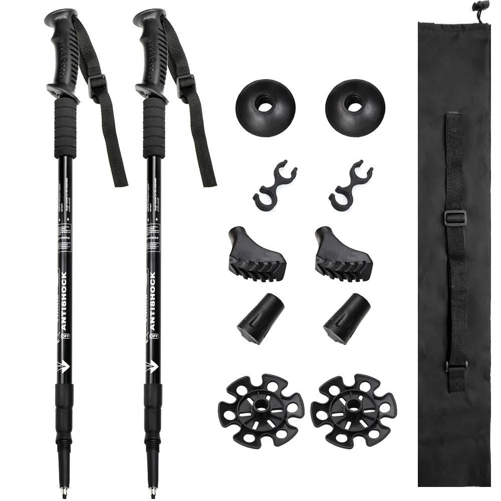Aluminium alloy telescopic trekking poles with adjustable length and accessories