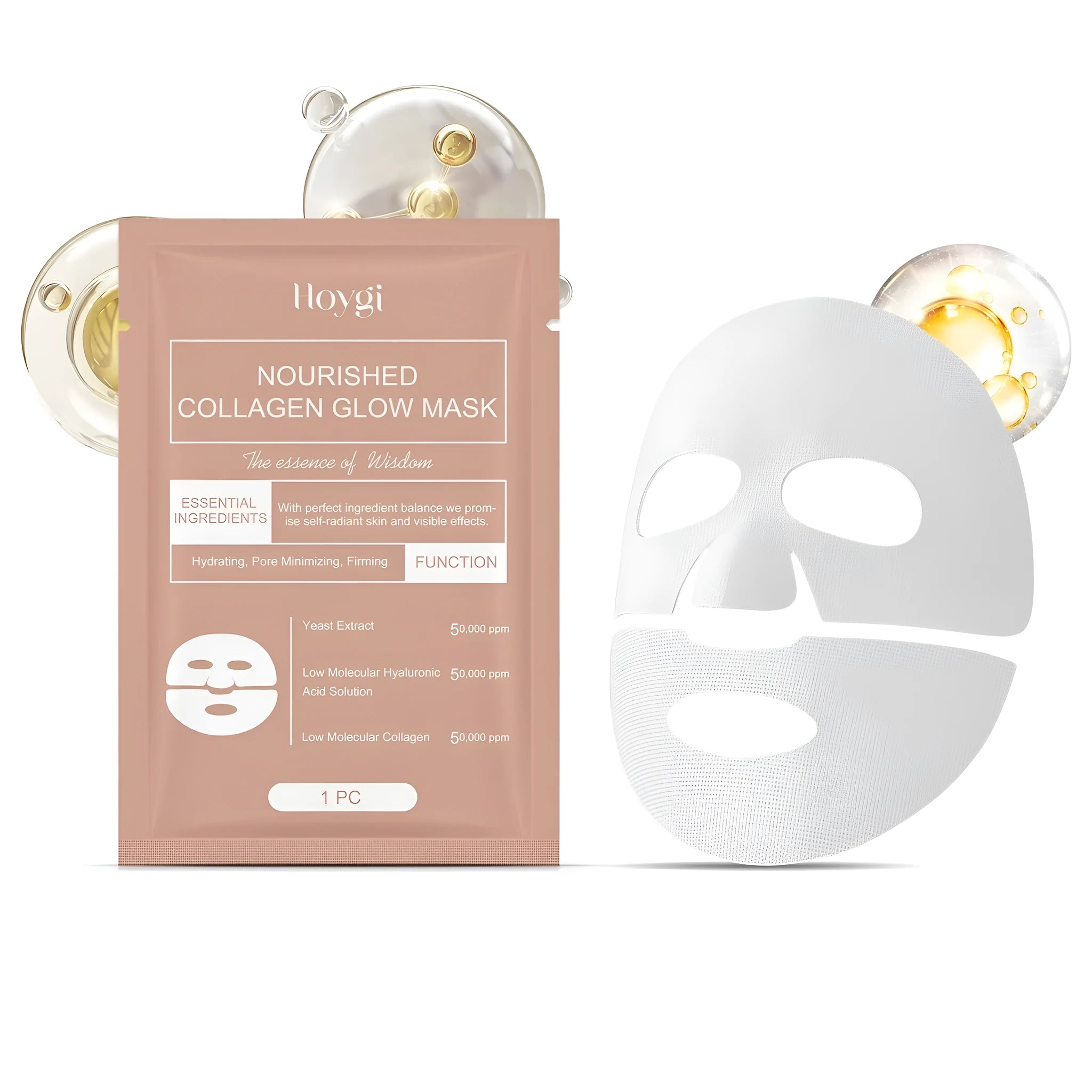 Collagen and hyaluronic acid face sheet mask, single or four-pack
