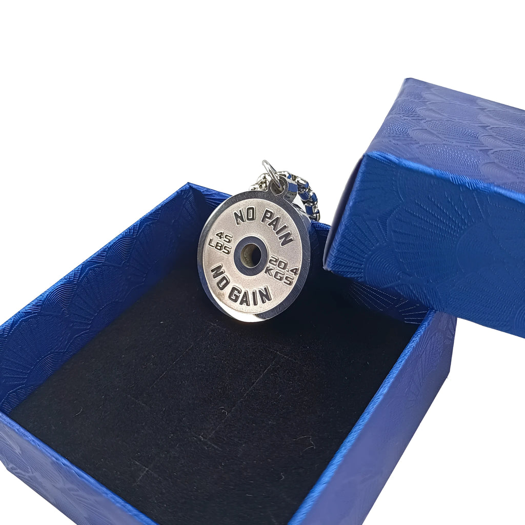 Polished stainless steel barbell disk geometric pendant on a 60cm chain necklace