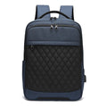 Men's Oxford cloth backpack in black, blue, or grey with curved straps and diamond mesh panels