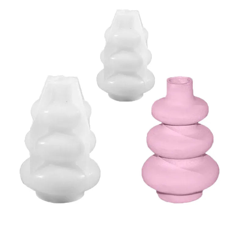Silicone vase mould with three-layer circle ornament design in irregular modern shape