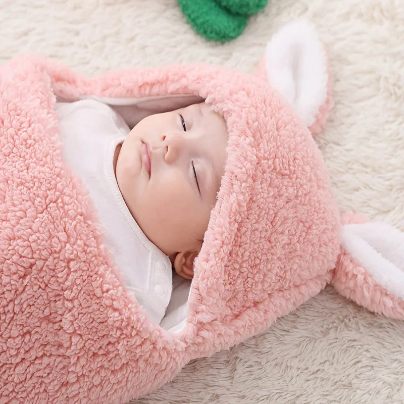 Adjustable baby swaddle sleep sack in soft cotton fabric with head protection