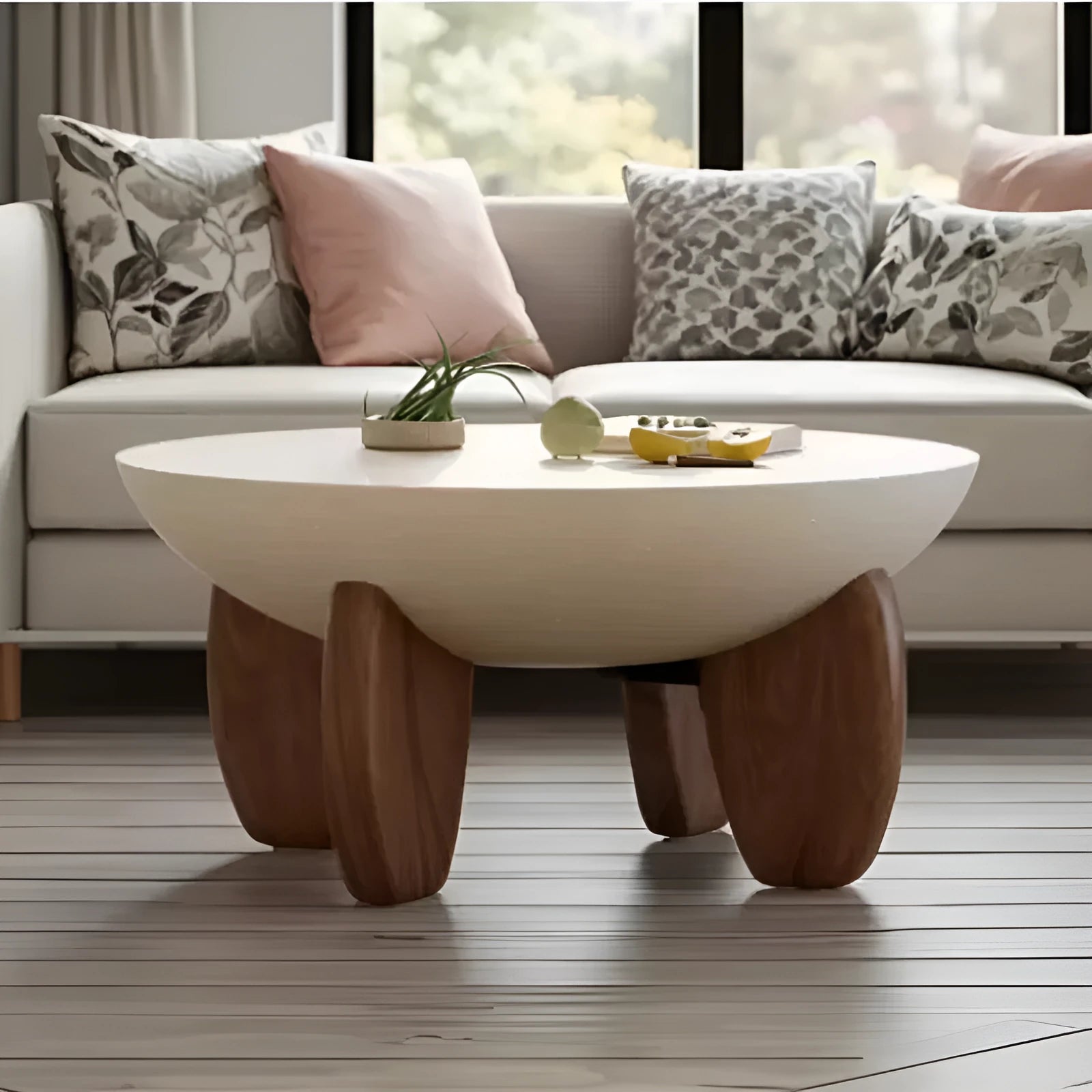 White solid wood adjustable height coffee table with storage, shown in a living room setting.