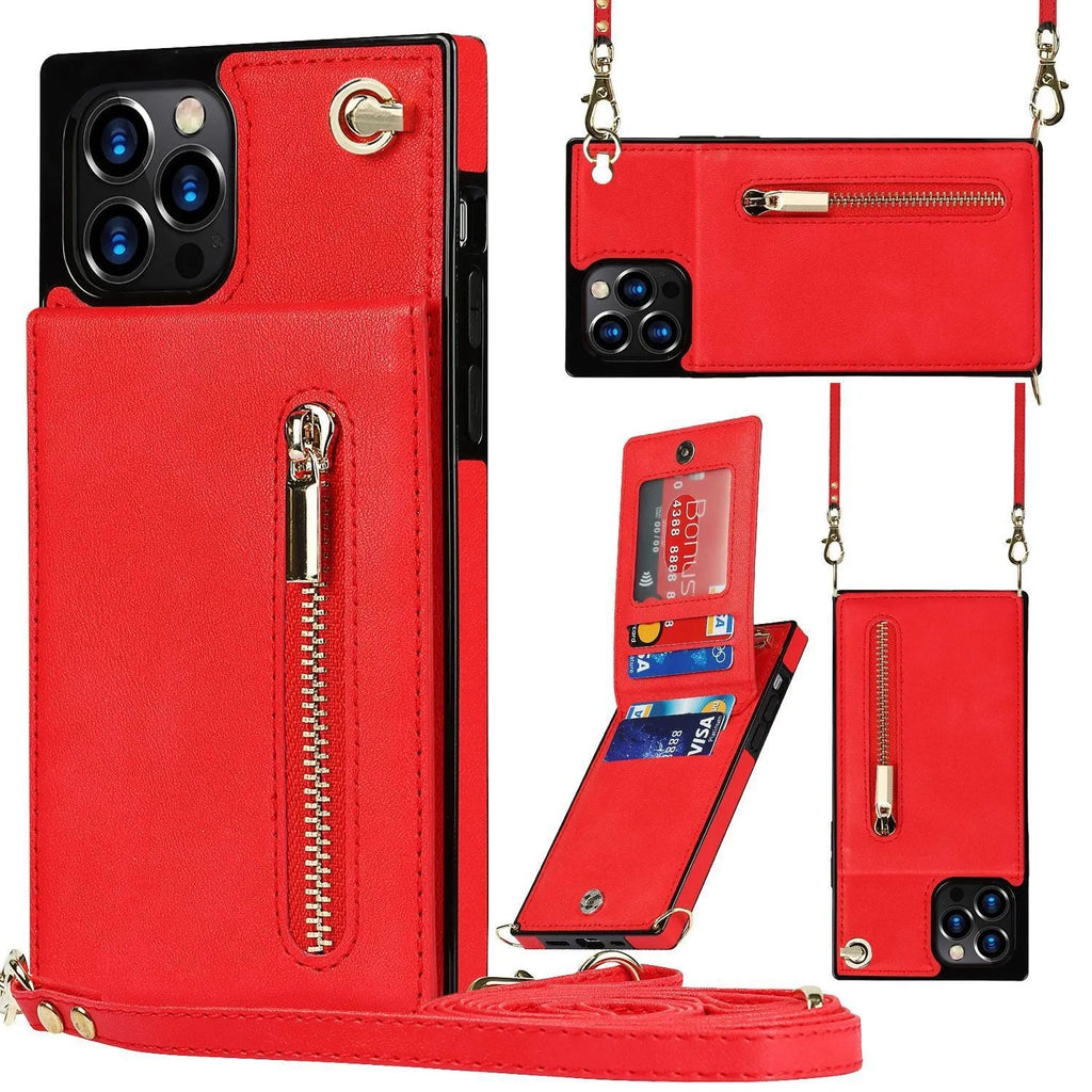 Black leather mobile phone case for an iPhone 13, showing the TPU inner layer and solid-colour exterior.