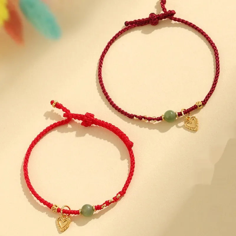 Handmade 925 silver Hetian jade bracelet with woven design in red colour option