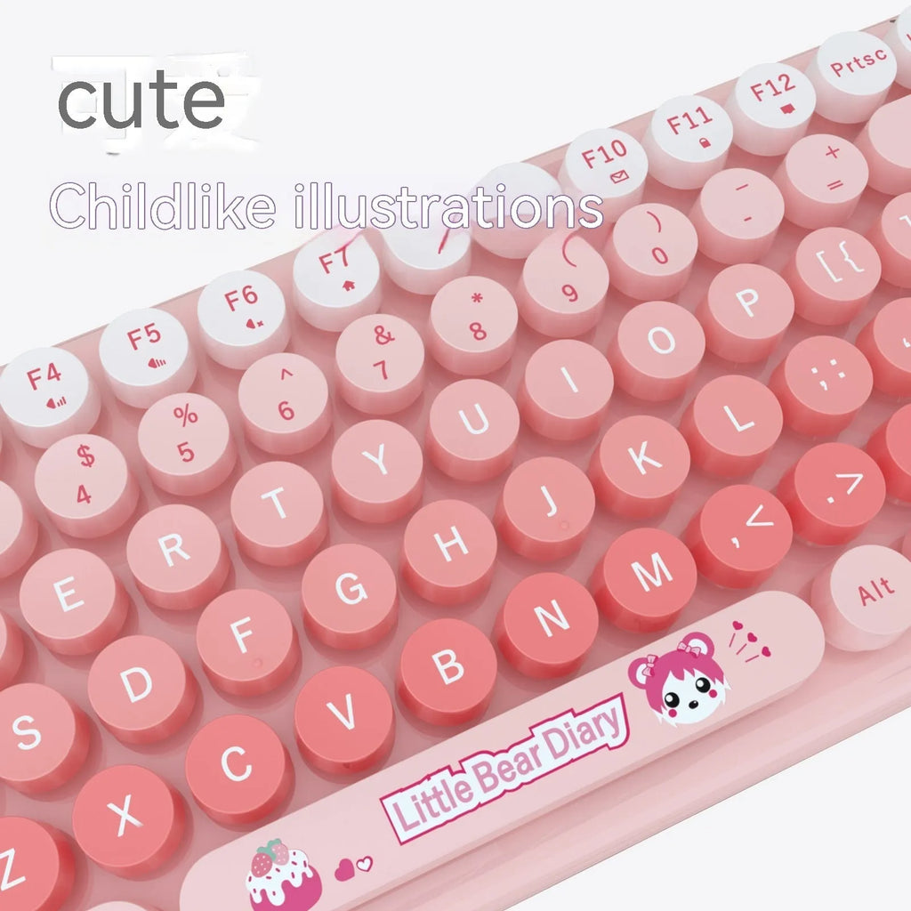 Candy pink cartoon-themed compact wireless keyboard and mouse set with USB receiver
