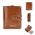 Women's PU leather card holder wallet in multiple colours showing compact design and card slots.