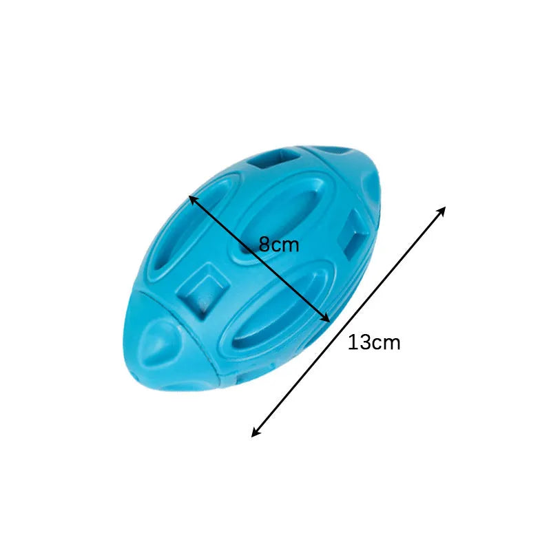 Durable natural rubber squeaky chew ball dog toy with surface grooves for medium and large breeds