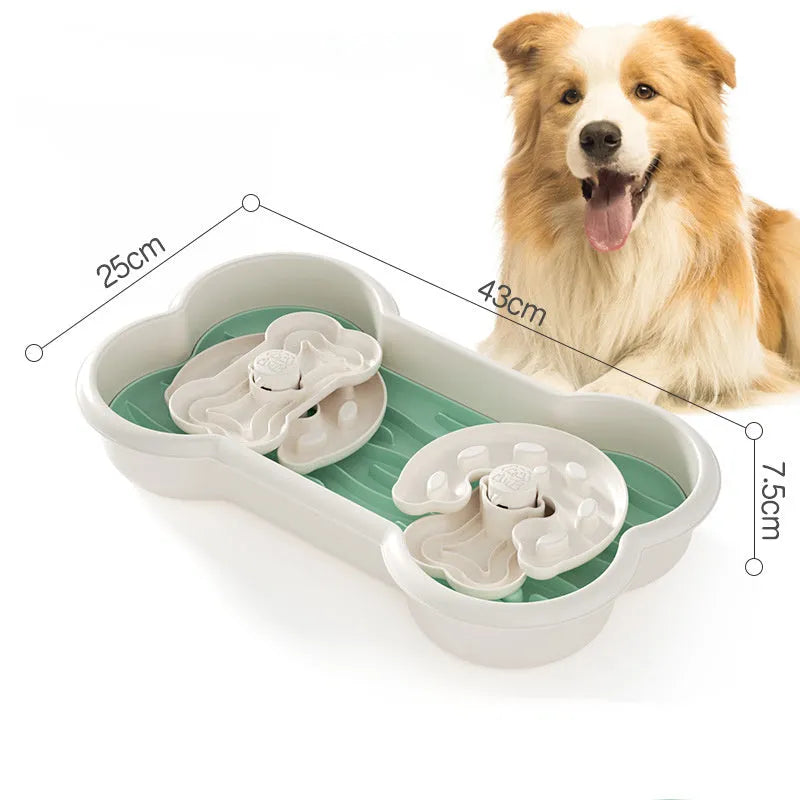 Large green slow feeder dog bowl with three rotating puzzle trays for big breed dogs