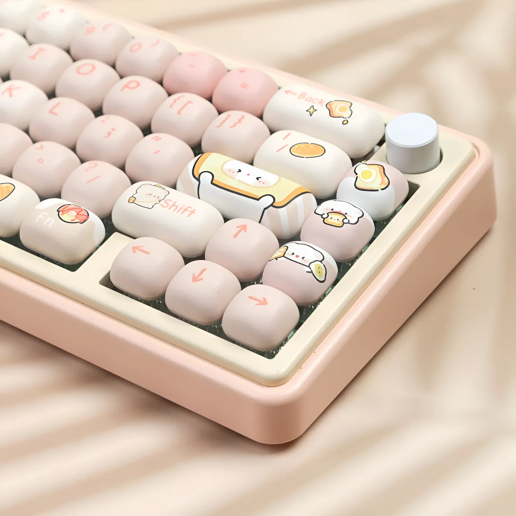 Complete PBT key cap set with bread bear design for mechanical keyboards