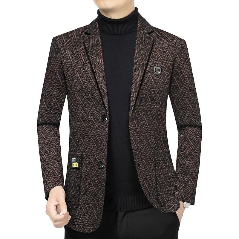 Men's plaid casual suit jacket in 816 Red Coffee, regular length, non-ironing polyester blend