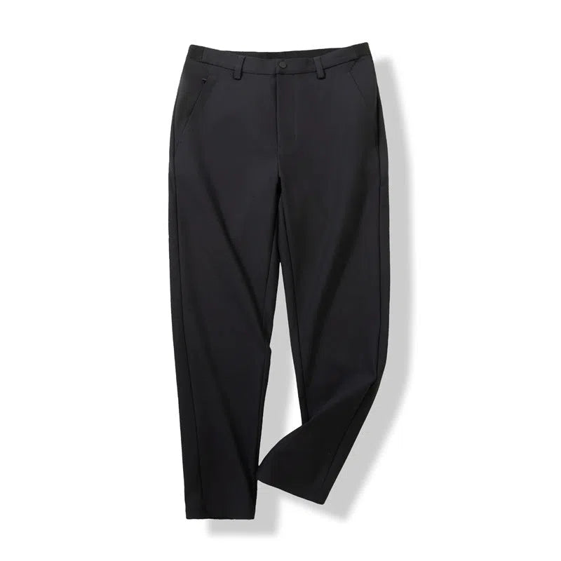 Men's straight leg casual pants in Army Green, slightly elastic, blended nylon fabric, mid-rise waist