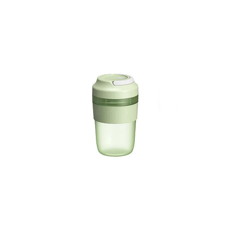 Portable purple rechargeable blender cup with four stainless steel blades, 400ml capacity, shown with USB cable.