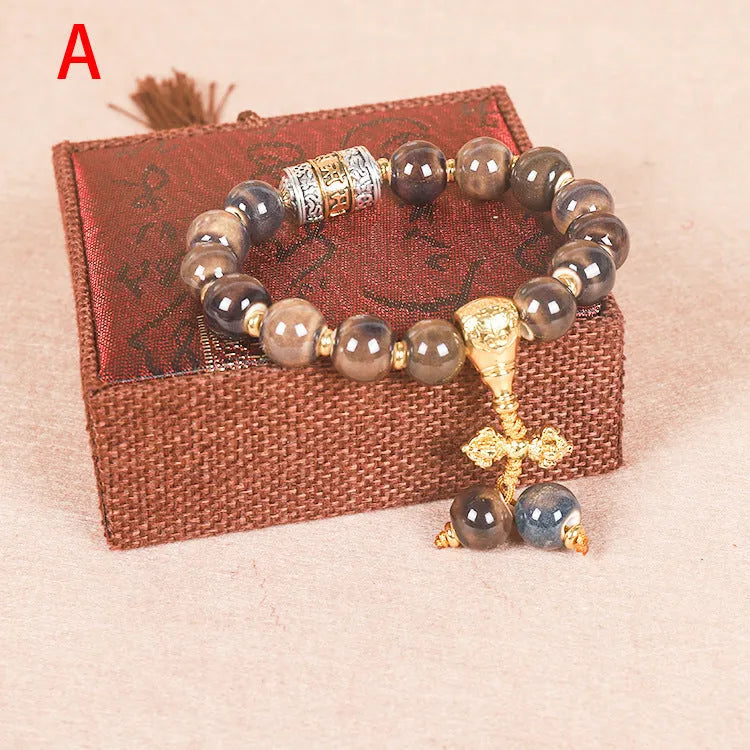 Men's ceramic bead bracelet with gradient coloured glaze beads approximately 13mm diameter, Yonghe blessing crafts