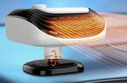 White or green portable 12V 24V warm air blower heater for car and truck use.
