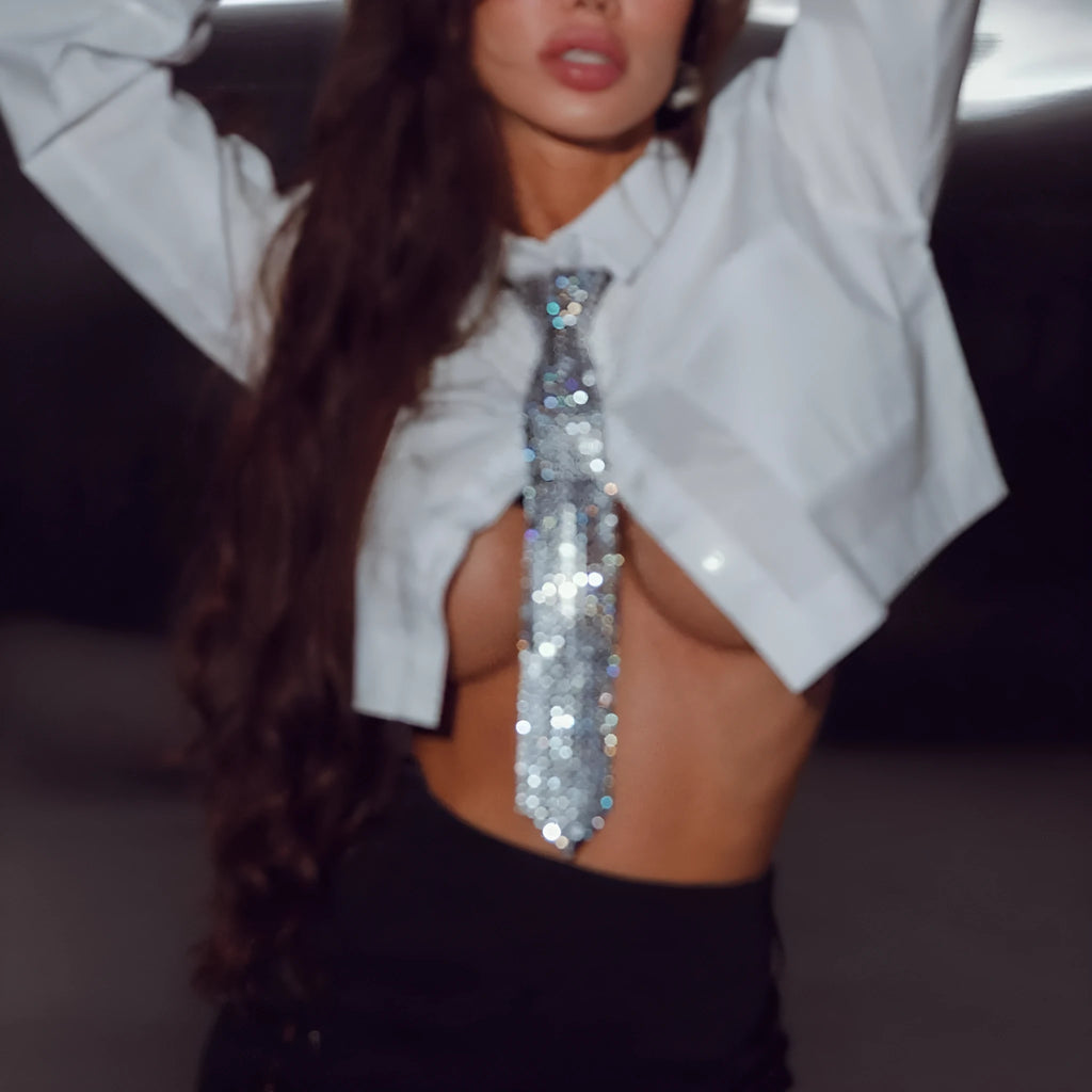 Silver metal sequins arrow-style bow tie for adult formal party wear