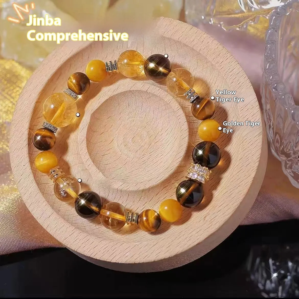 Women's natural yellow tower 10mm artificial crystal string bead bracelet on a white background.