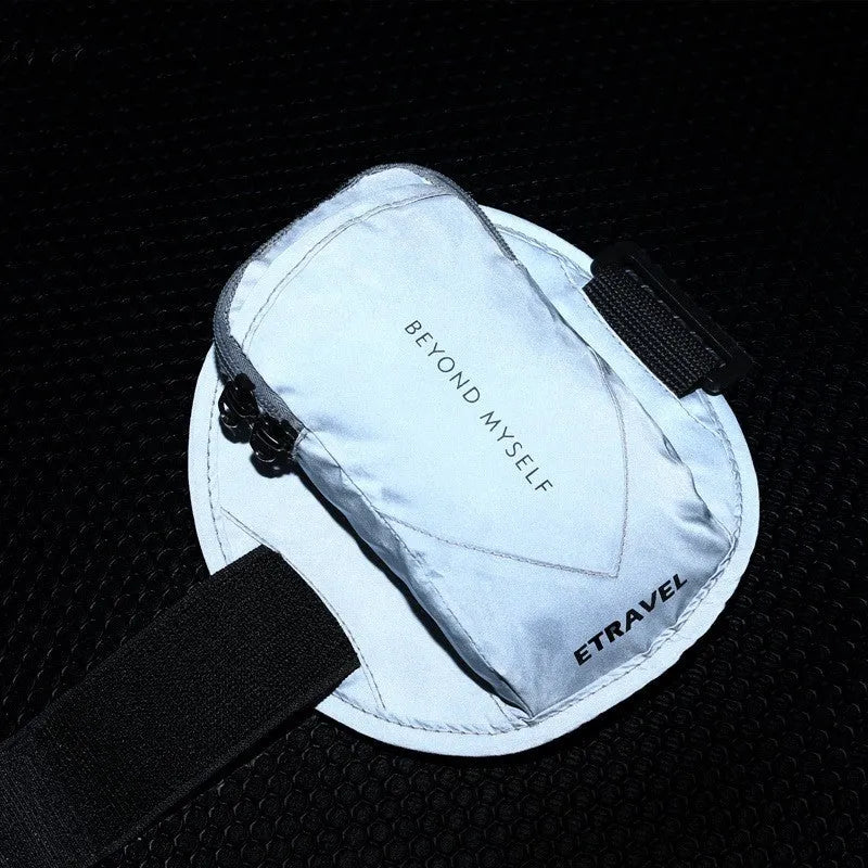 Reflective black running arm bag with adjustable strap and 7 inch smartphone capacity
