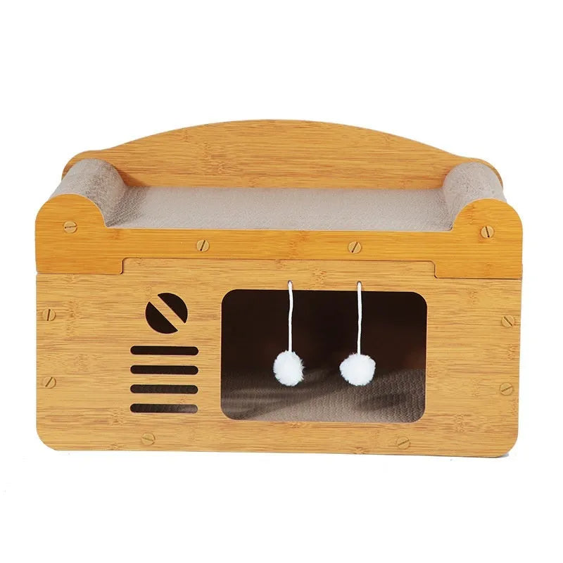 Corrugated paper double layer cat house with double ball design and two entrances