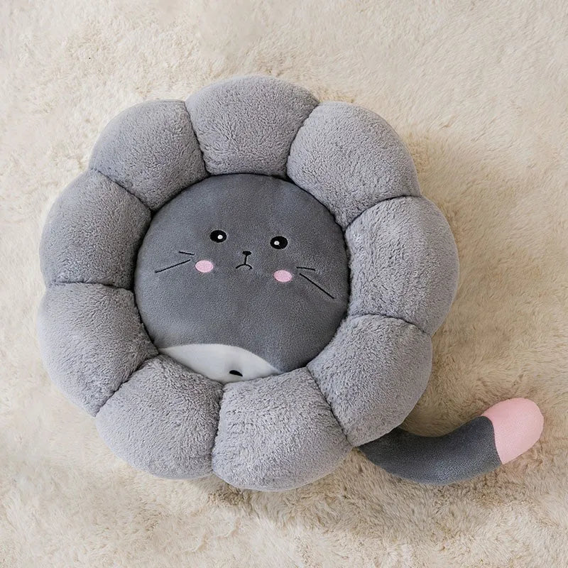 PV velvet cat nest cushion in green dinosaur pattern, shown in medium size.