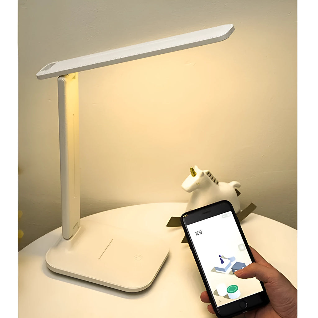 White children's bedside lamp with touch dimming control and USB charging port