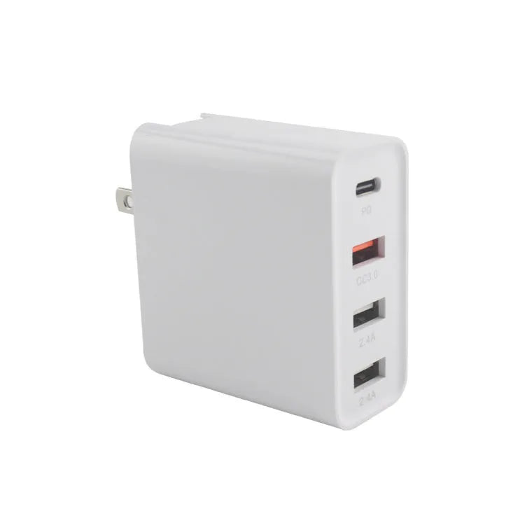 Black or white 48W PD charger with four USB Type-C ports and a power indication light.