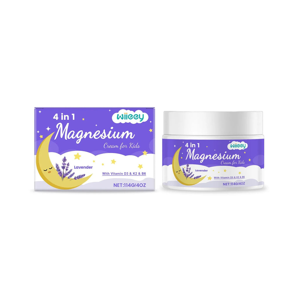 4 in 1 magnesium cream for kids in 114g container with vitamins and lavender oil