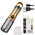 Orange and beige dual light source multifunctional flashlight with keychain attachment