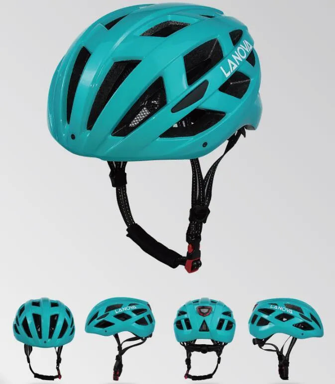 One-piece bicycle helmet with warning light, aerodynamic design, 23 vents, PC EPS, matte black colour