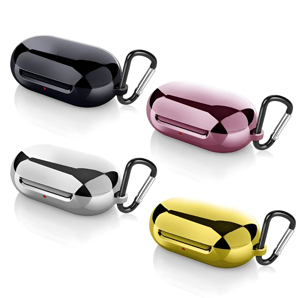 Silicone protective case for Samsung Galaxy Buds charging case in black, gold, pink, and silver colours