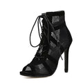 Black suede women's lace-up high heel shoes on a 11.5 cm heel.