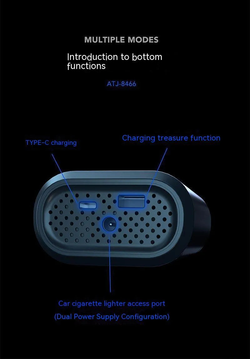 Handheld wireless air pump with digital display showing tyre pressure measurement