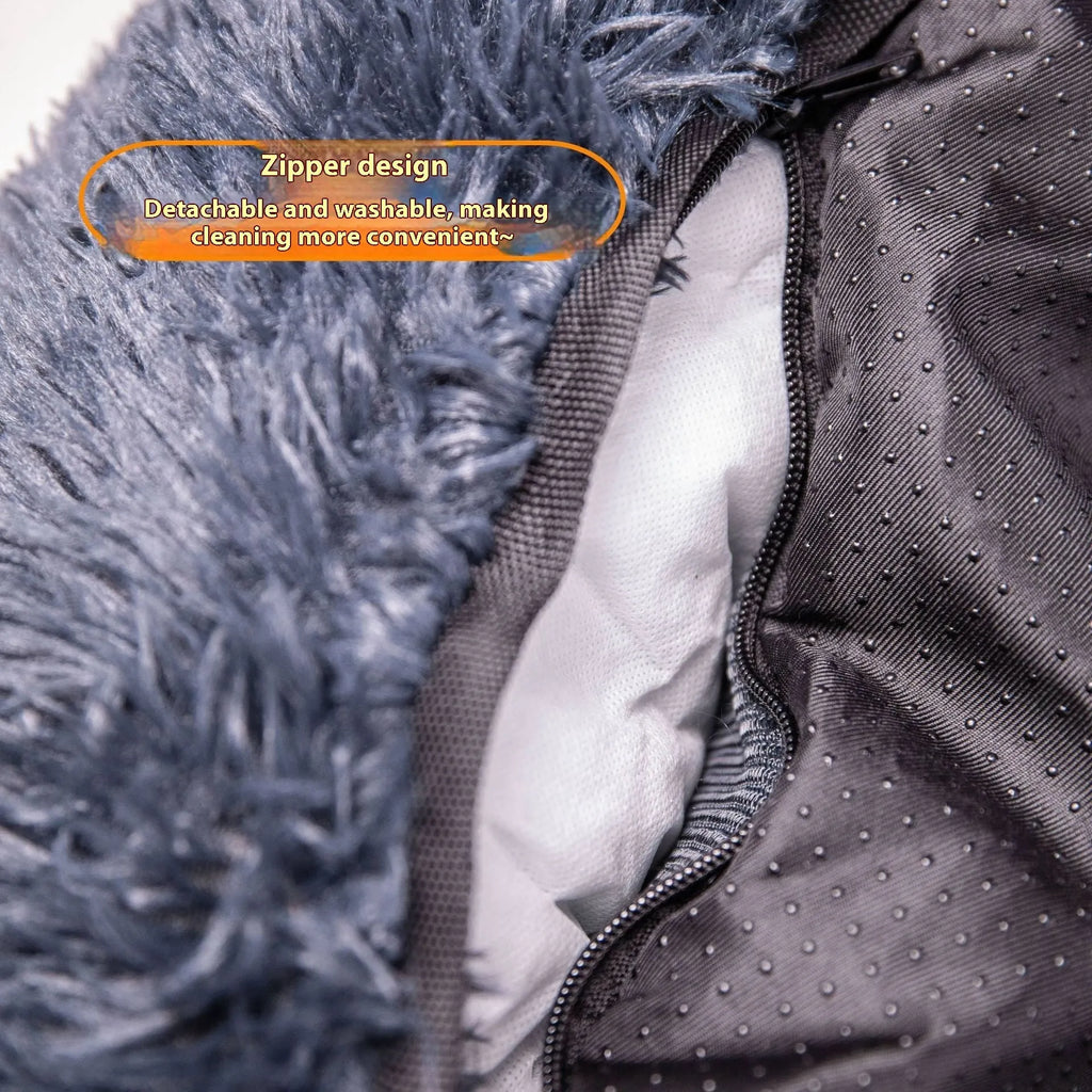 Dark grey thicken cloth pet mat placed on a car seat, showing its size and texture.