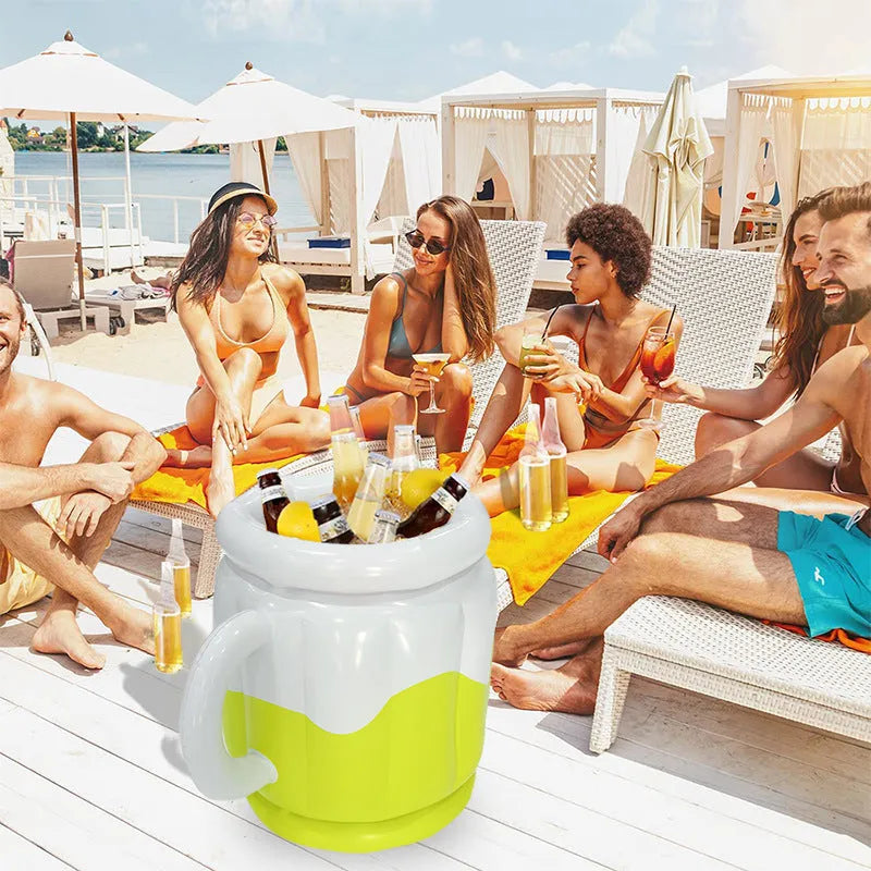 Yellow inflatable PVC ice bucket with beer steins design for outdoor parties and events
