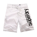 Men's striped polyester quick-dry beach shorts available in black colour, for sports and swimming