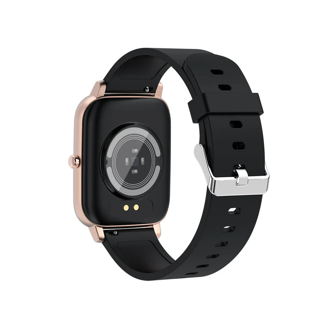 H80 sports smart watch with black silicone strap showing health metrics on a 1.69-inch spherical glass touchscreen.