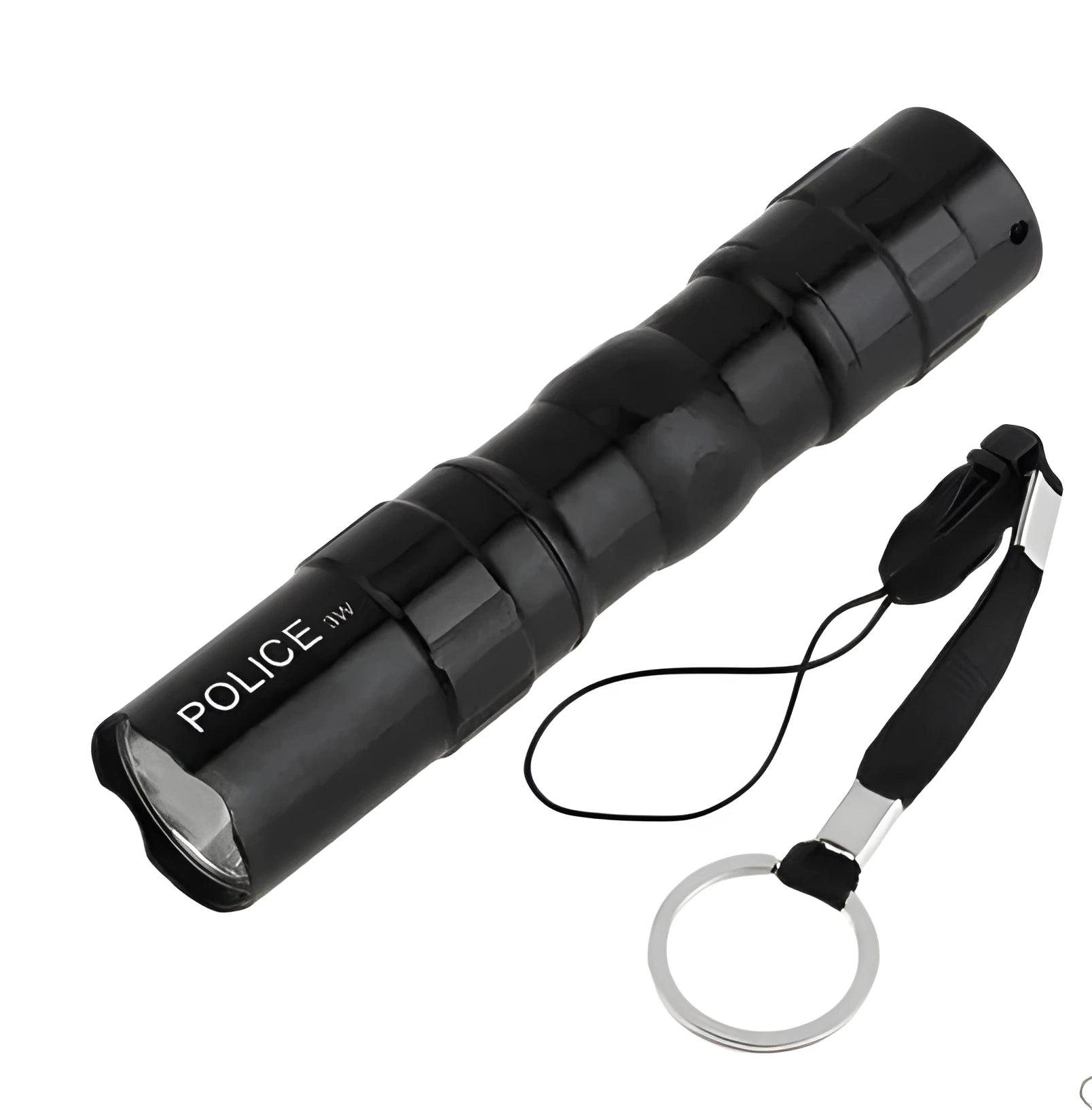 Black aluminium LED mini flashlight showing compact size with measurement scale