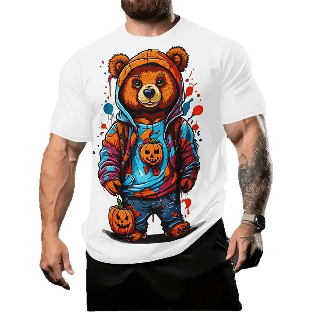 Men's loose fit cartoon 3D printed short sleeve t-shirt in milk silk fabric