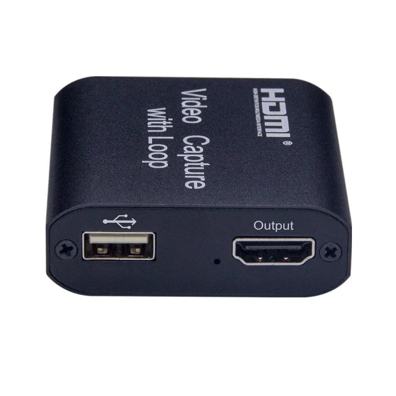 Black HDMI 4K video capture card with loop out USB interface for live streaming and recording
