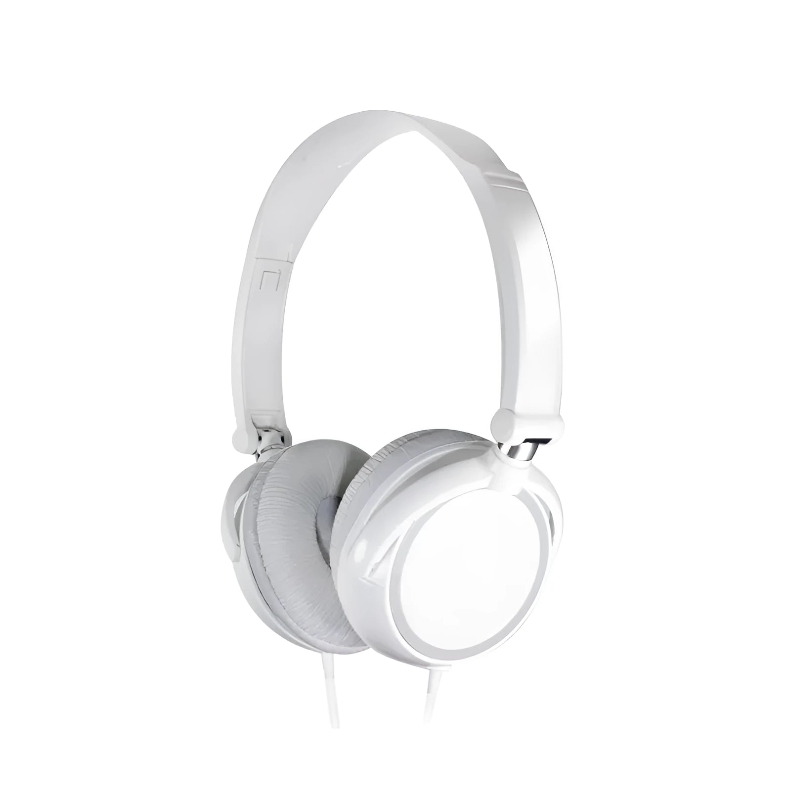 Black folding wired over-ear headphones with adjustable headband and 3.5mm plug on a coiled cable.