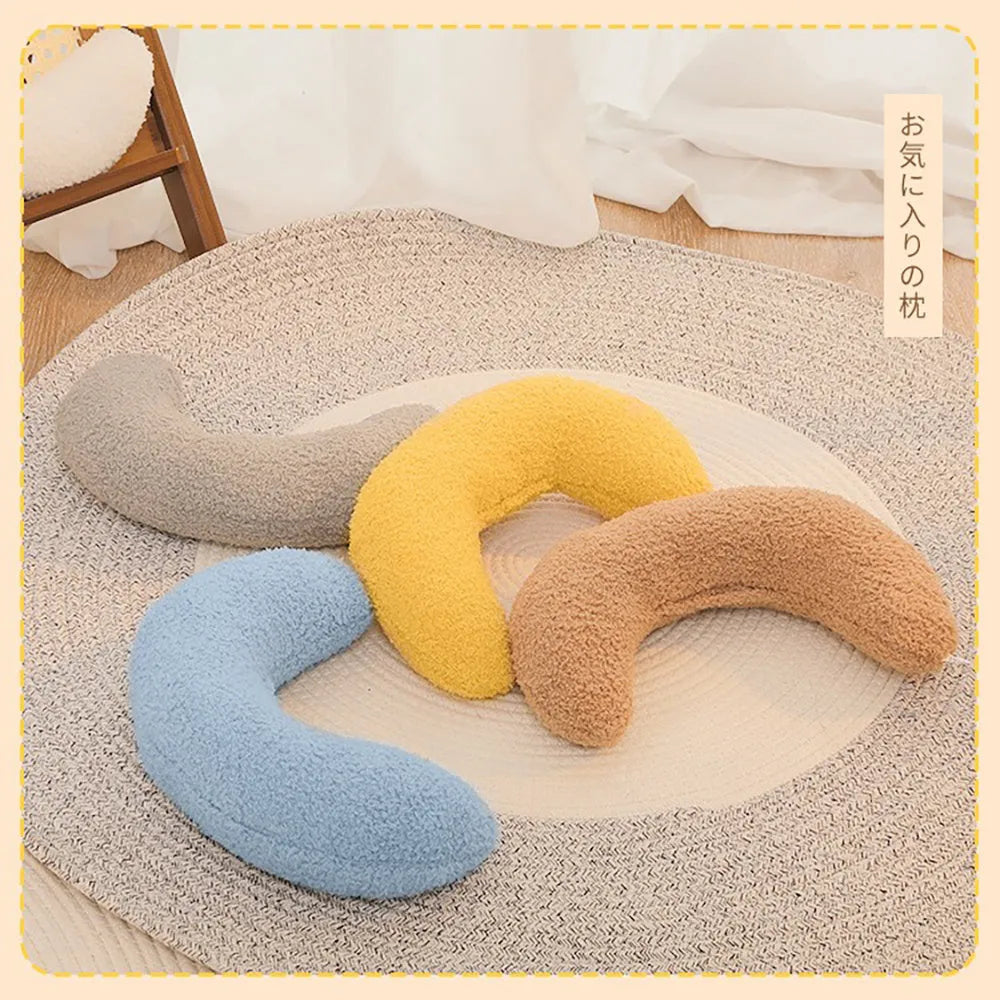 U-shaped blue cat pillow with adjustable white collar for cervical support