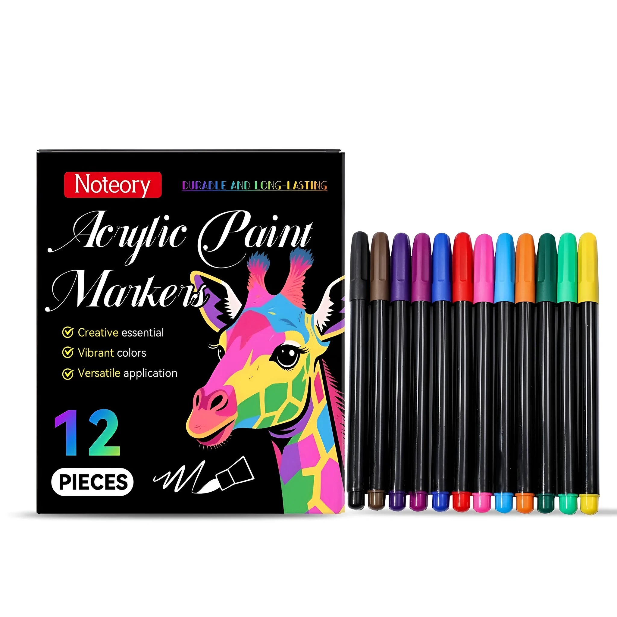 Set of 12 acrylic paint markers with bullet tips for multi-surface art and craft projects