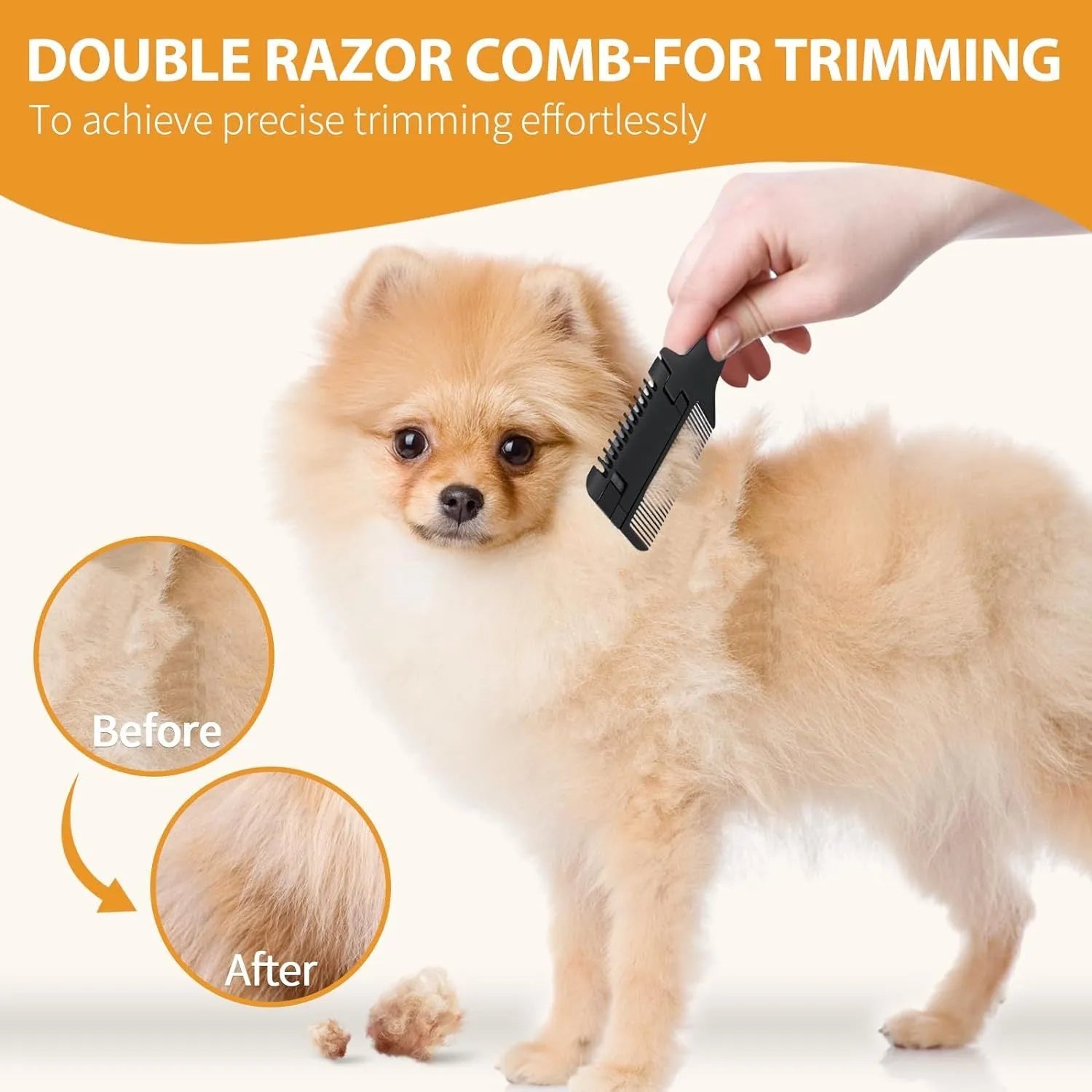 Razor comb for dogs and cats with integrated blade and replacement blades